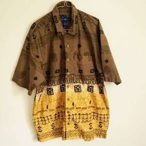 Mens World Island Tropical Short Sleeve Shirt Large Hawaiian Extra Buttons